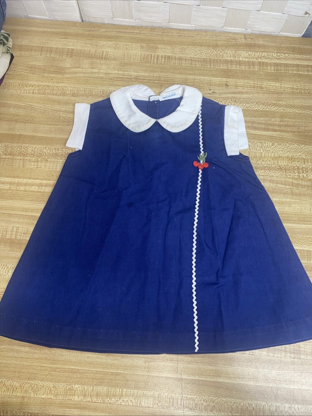 Vintage Girl’s Toddler Nannette 1960s Blue Dress White Collar And Trim Sz 18m-2y